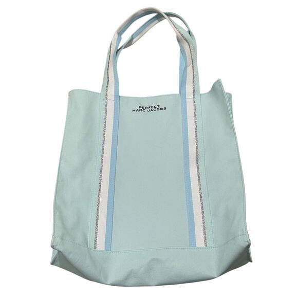 Perfect Marc Jacobs Handbags - NWOT Perfect Marc Jacobs Canvas Tote Bag Light Blue Silver White